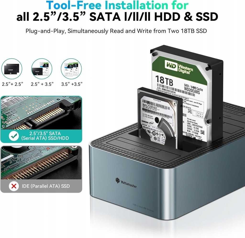 Yottamaster 5 Bay Offline Klonowanie dysków twardych Alumi do 2,5"/3,5