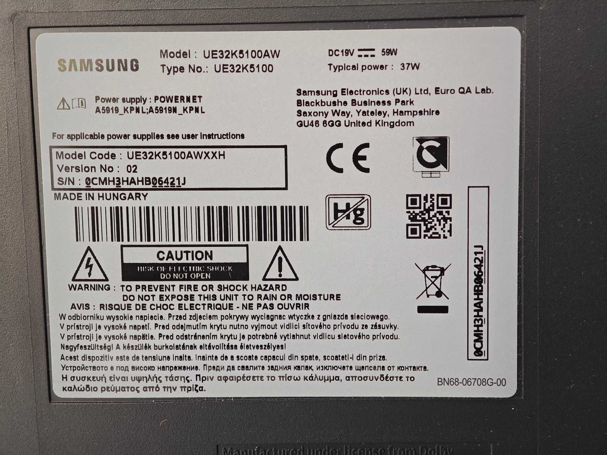 Telewizor Samsung 32" model UE32K5100AW