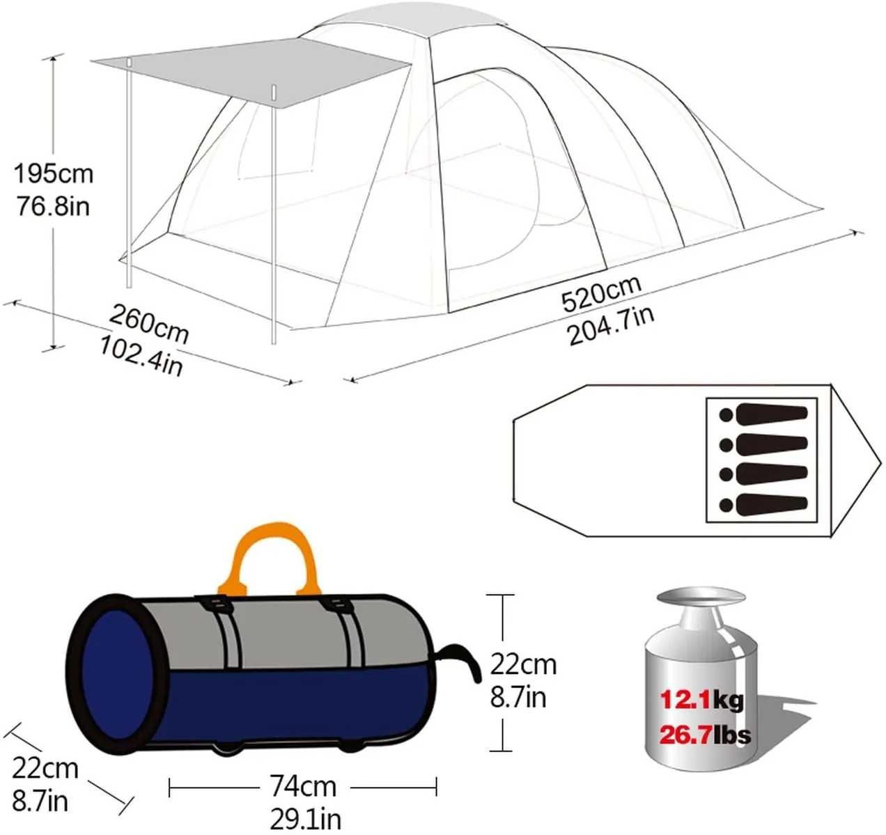 Выставочная! В пол цены. Палатка KingCamp Roma 4 (KT3069)