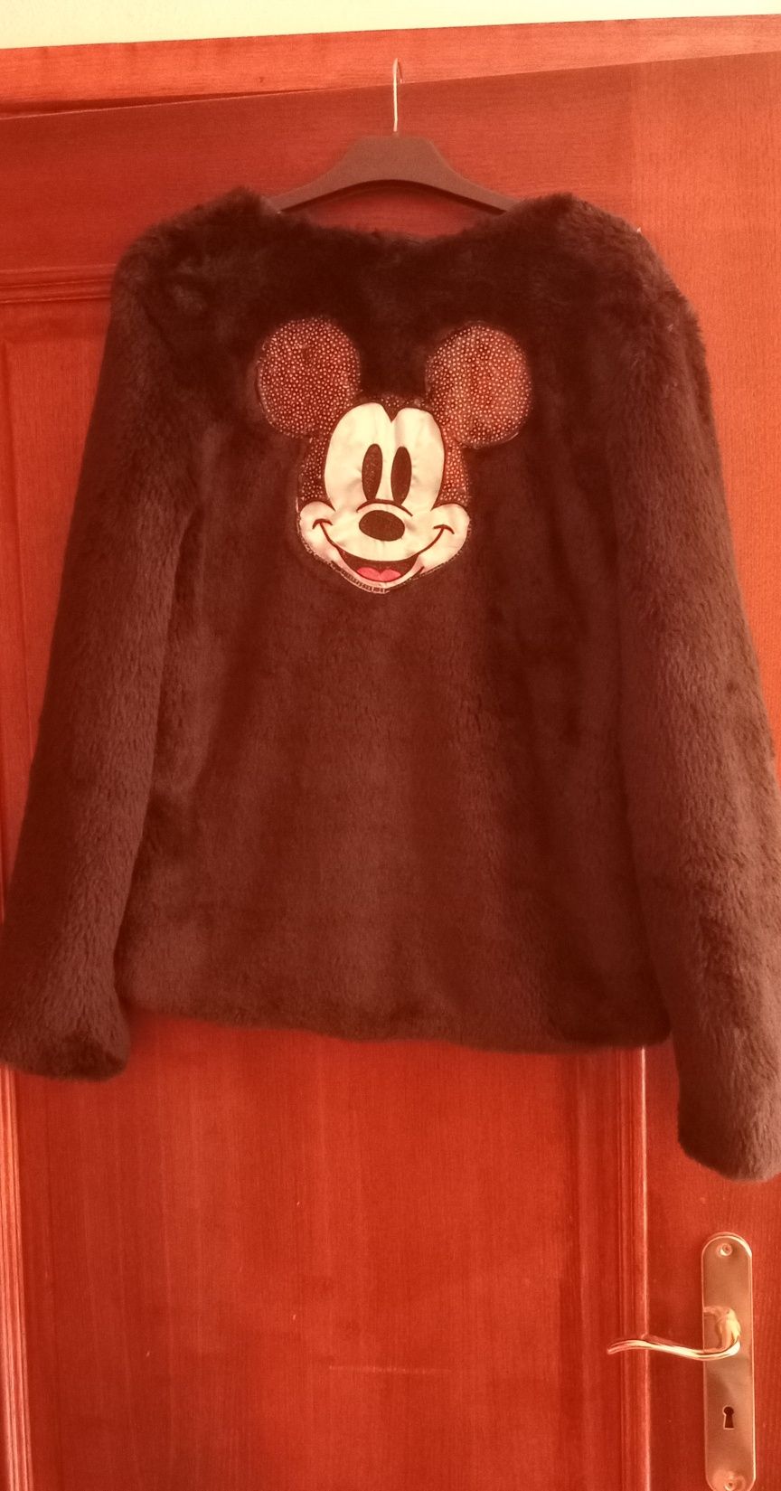 Casaco da Disneyland a imitar pêlo com o Mickey atrás