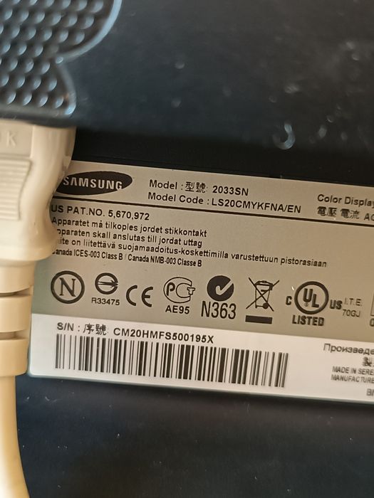 Monitor Samsung 2033sn SyncMaster 2033 20" cali