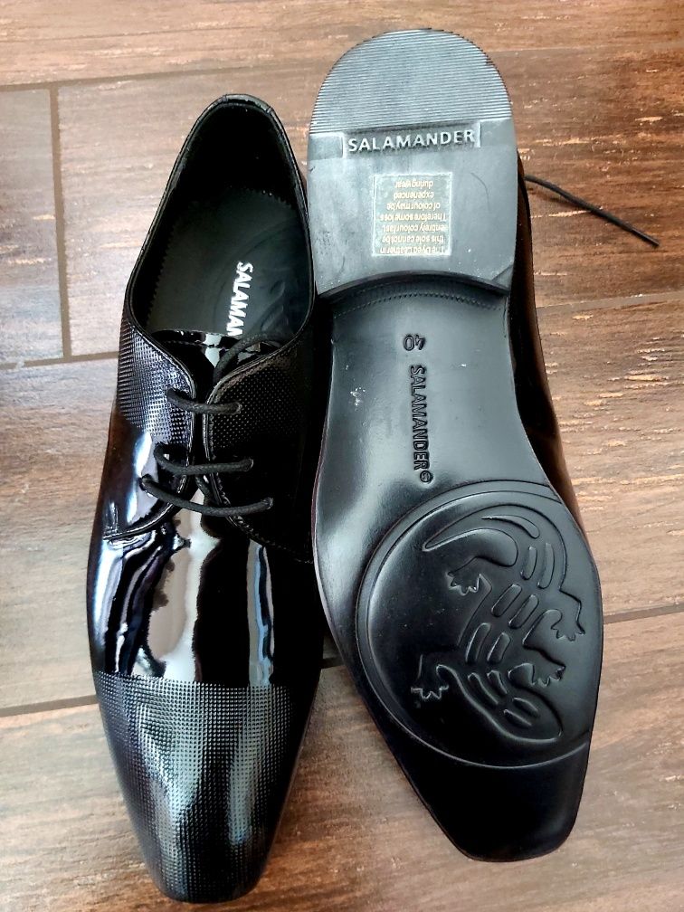Nowe buty lakierki czarne do garnituru rozm.40 firmy SALAMANDER