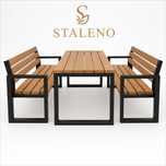 Zestaw loftowy PREMIUM • 2 ławki + stół • ręczna robota • steal + wood
