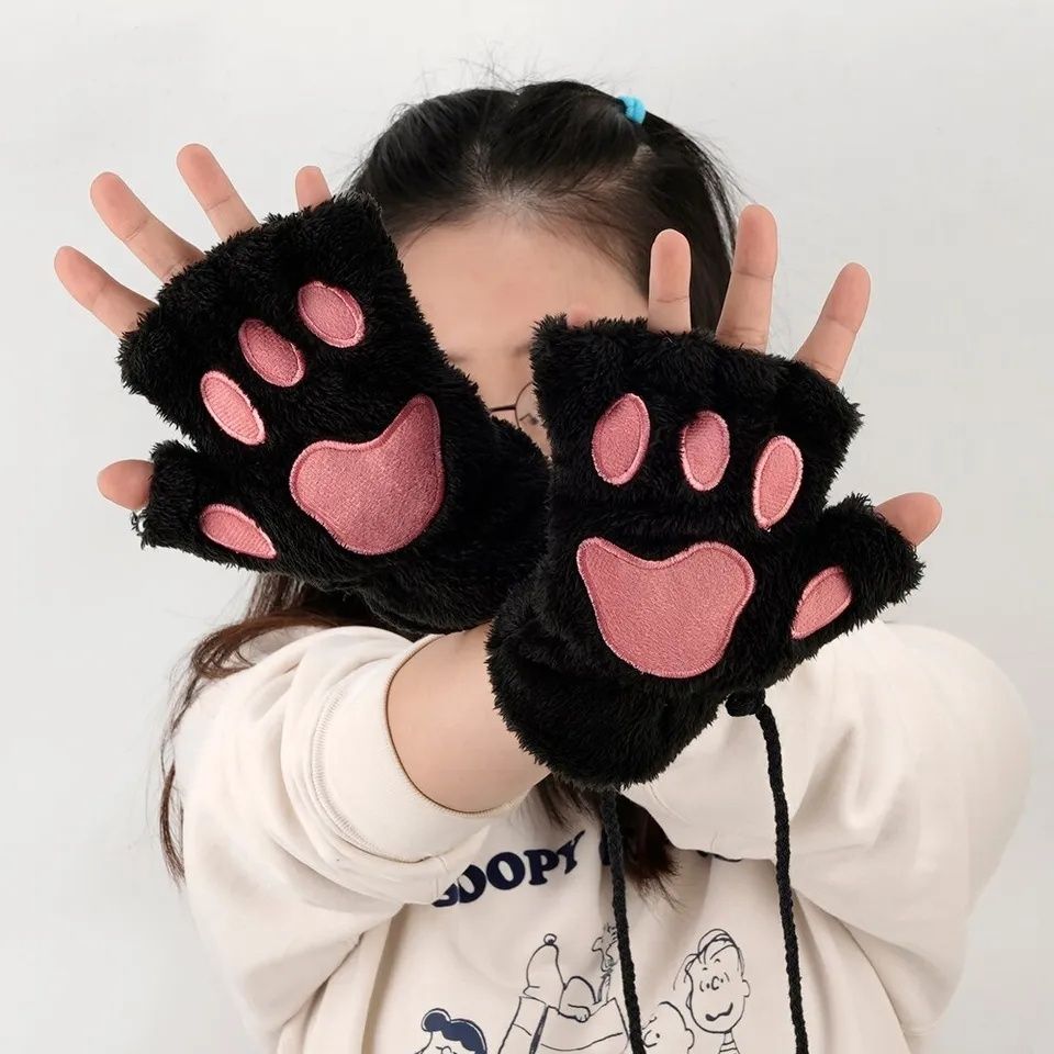 Митенки кошки лапки котика перчатки женские подростковые подарок полу