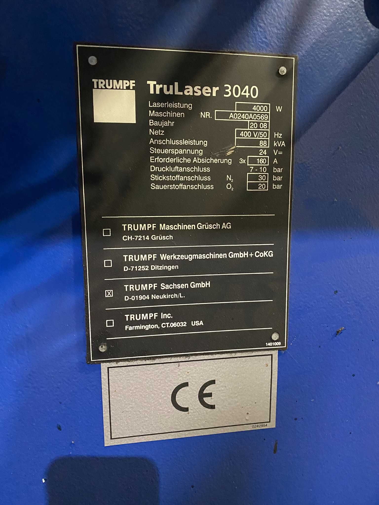 Trumpf TruLaser 3040 4kW TruFlow 4000