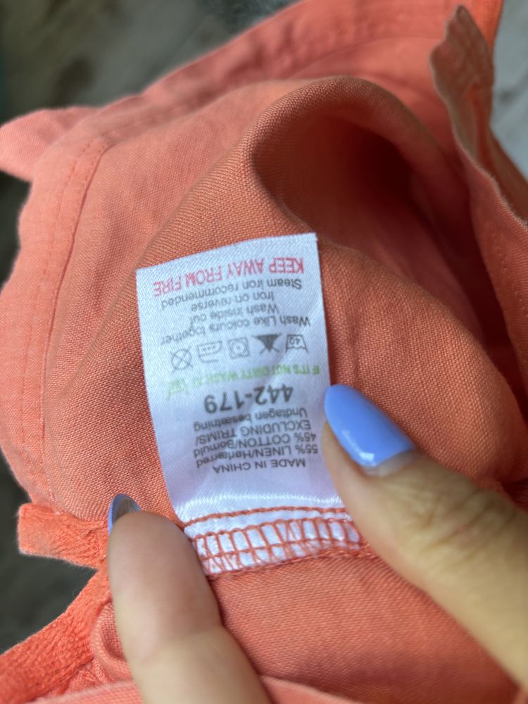 Next elegancka koszula na krótki rękaw lniana len pomarańczowa