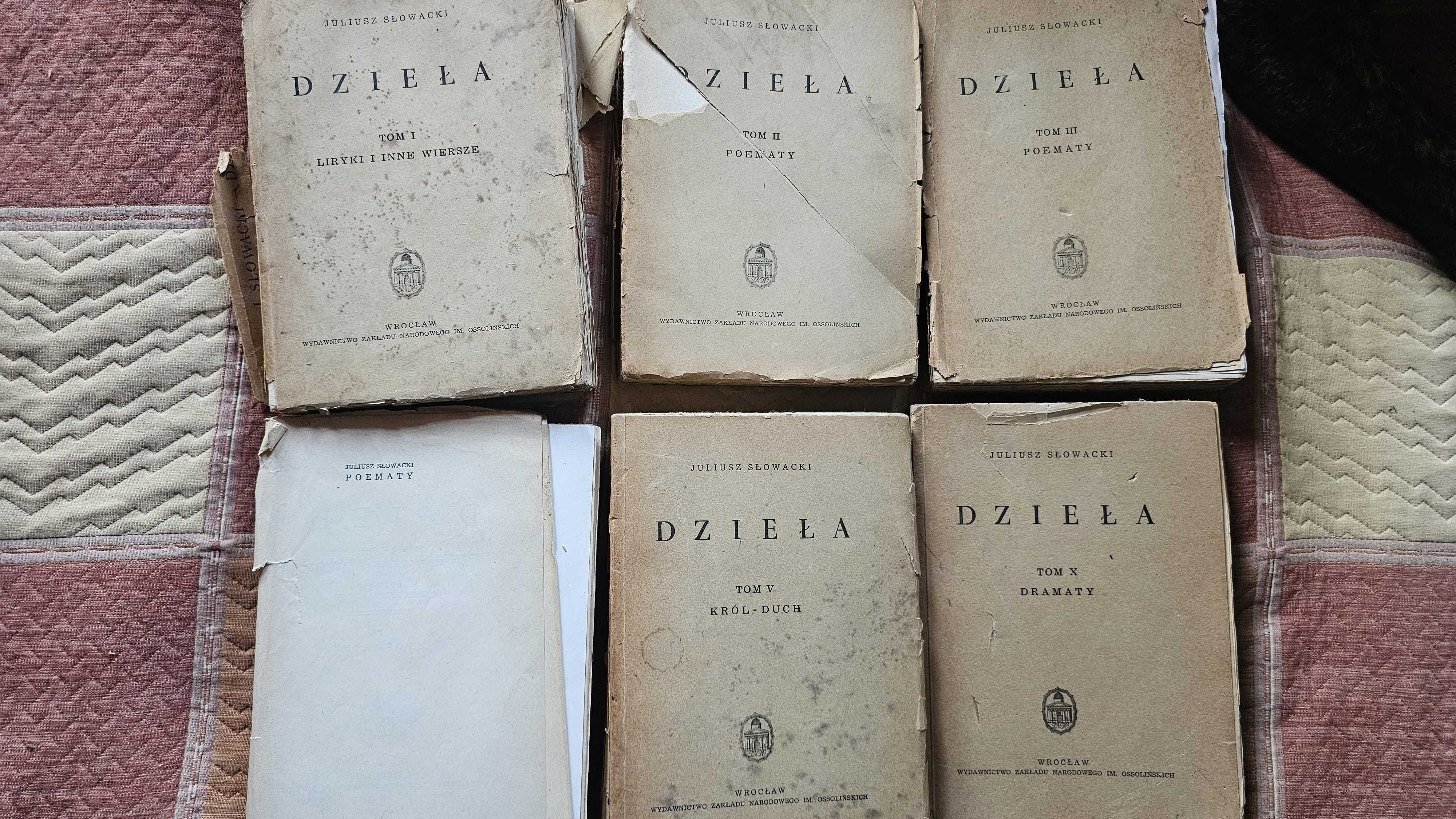 A2 6x DZIEŁA Juliusz Słowacki Tom 1-5 i 10 Ossolineum 1952