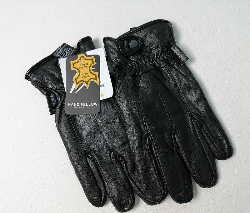 Мужские зимние черные кожаные перчатки thinsulate