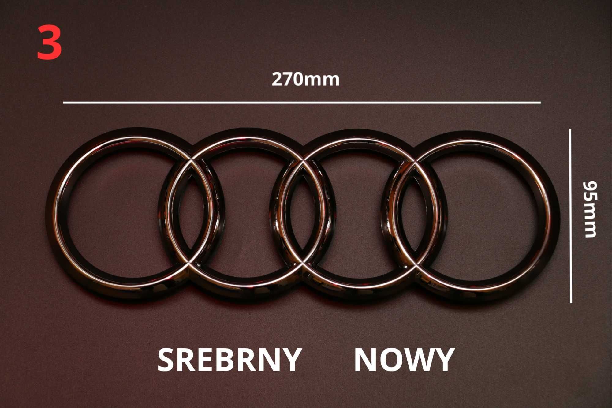 Emblemat Znaczek Audi Przód Tył Srebrny Połysk Nowe