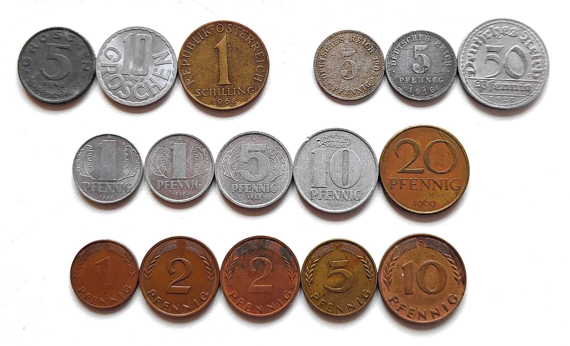 Монеты Германии и Австрии (пфенниги, гроши, шиллинг), 16 шт