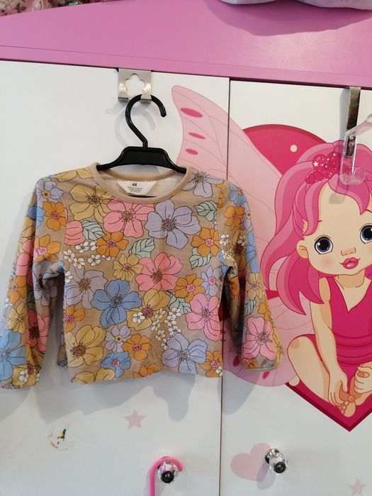 Bluzeczka w kwiaty długi ręka dziewczęca H&M 92