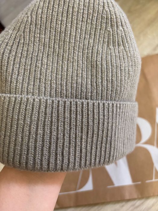 Шапка Zara біні рубчик на основі вовни бежева