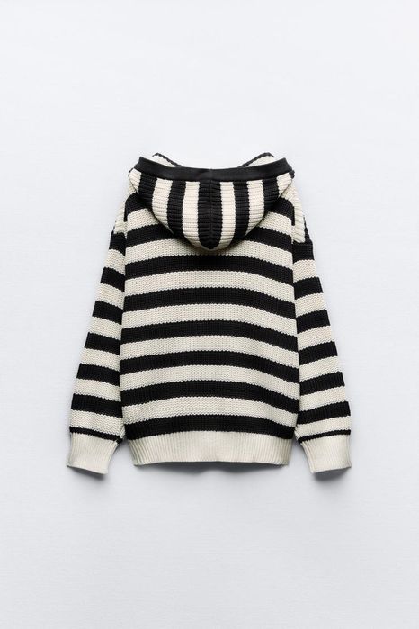 Светр свитер в смужку в полоску з капюшоном zara крупної вʼязки