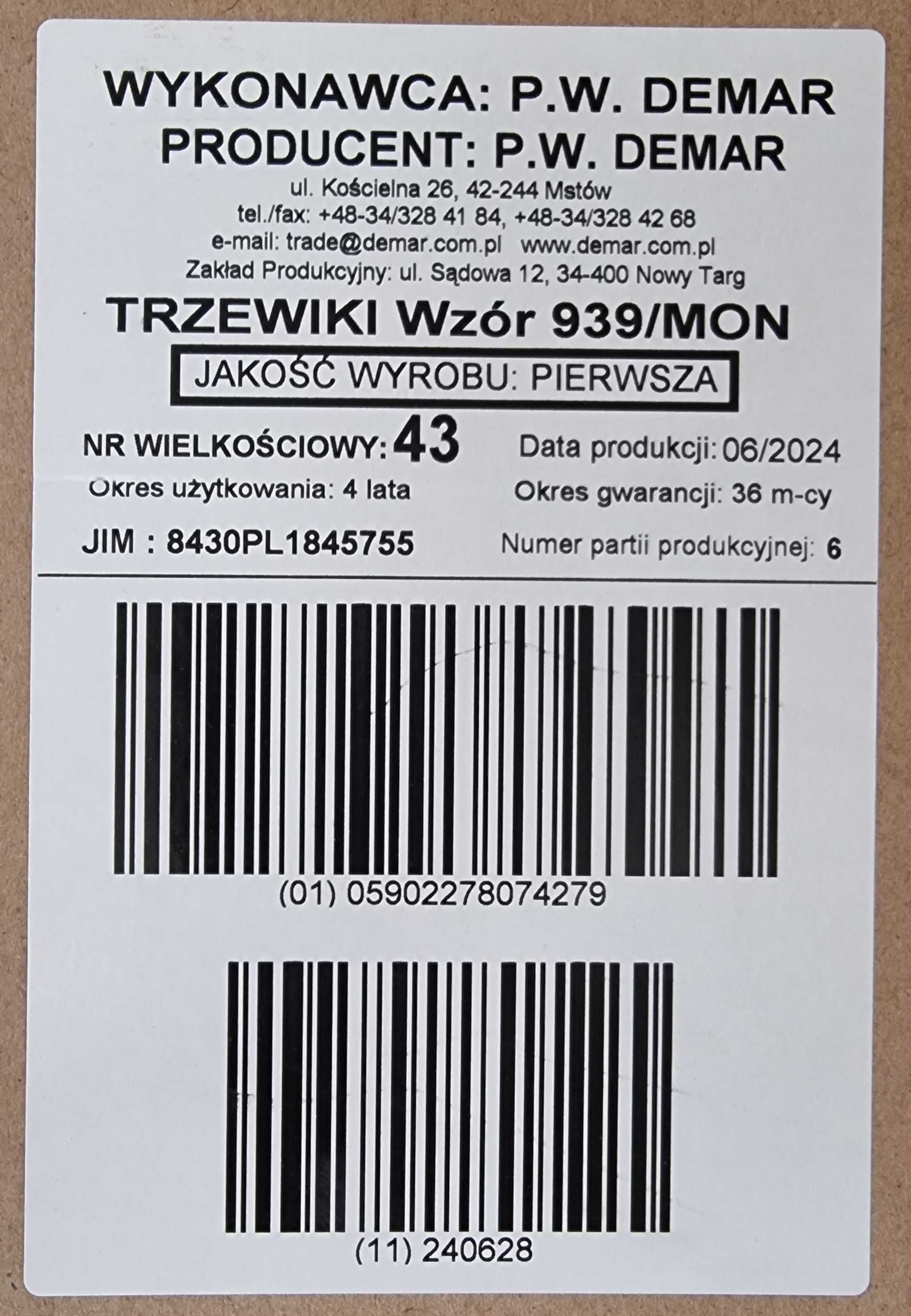 Trzewiki wzór 939 MON rozmiar 43