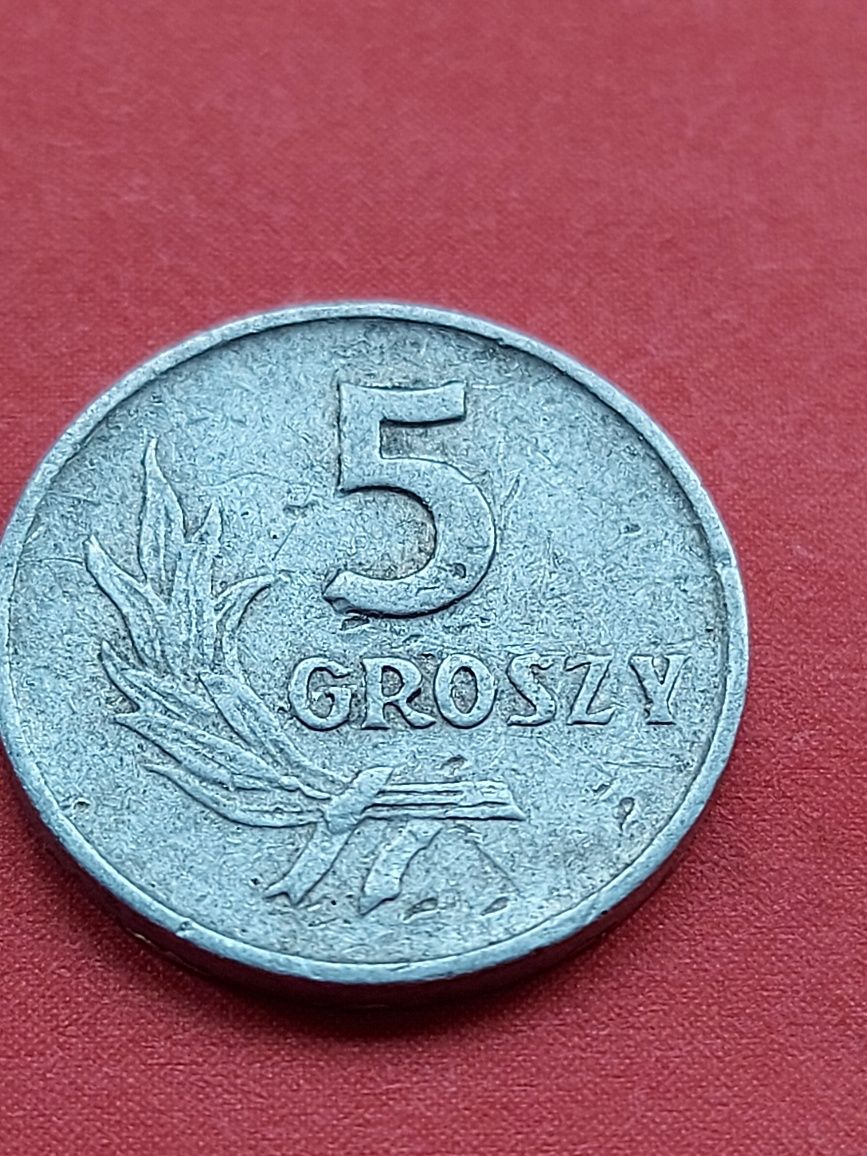 moneta z czasów PRL 5 groszy 1962r bez znaku mennicy