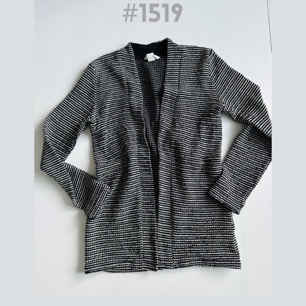 Narzutka sweter kardigan H&M XS/34 pętelkowy  czarno-biały #1519