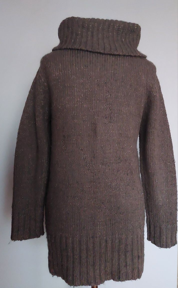Sweter golf Sogoss moherowy brązowy kieszonki splot M/L