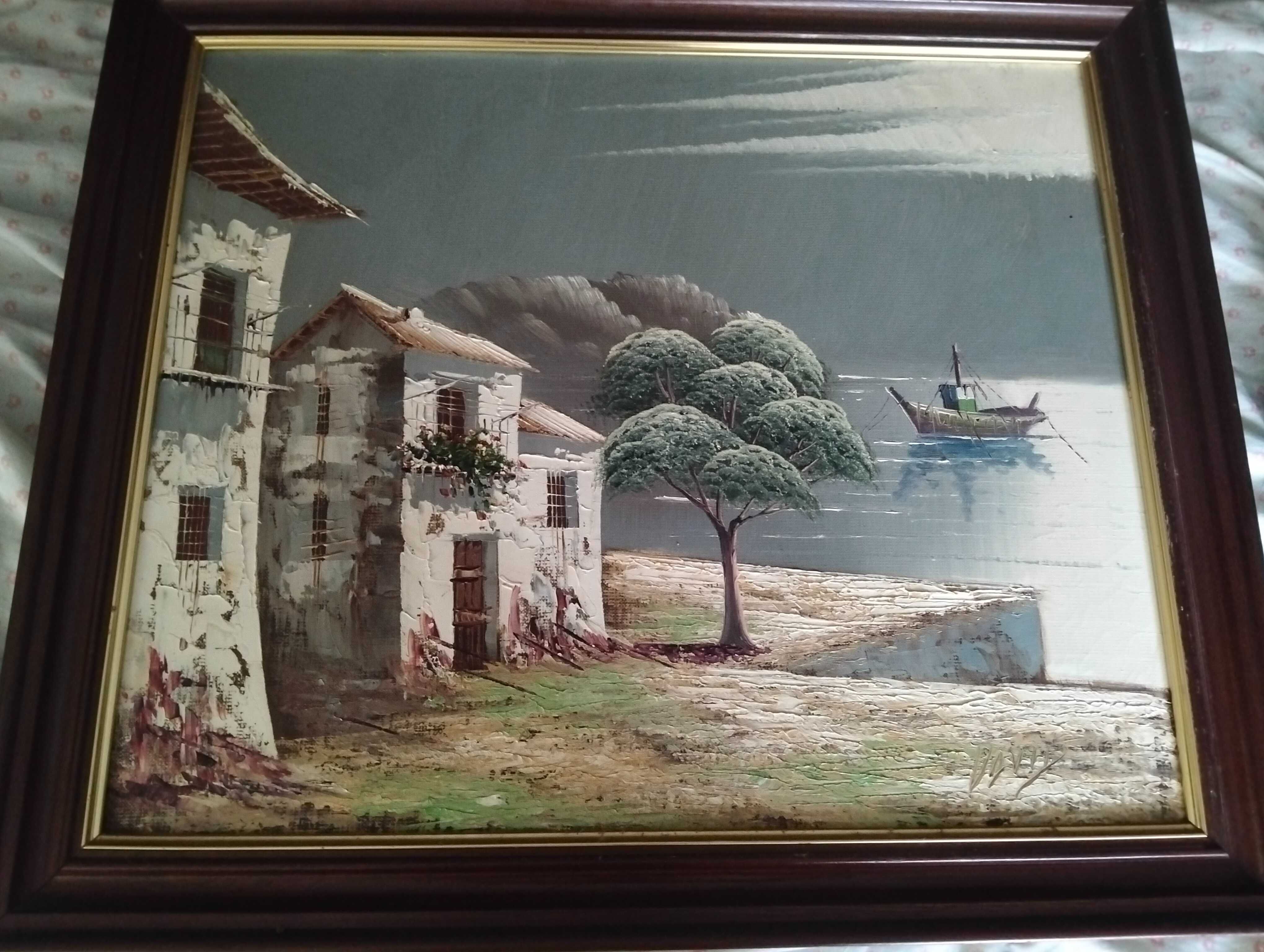 Quadro a óleo casa e campo