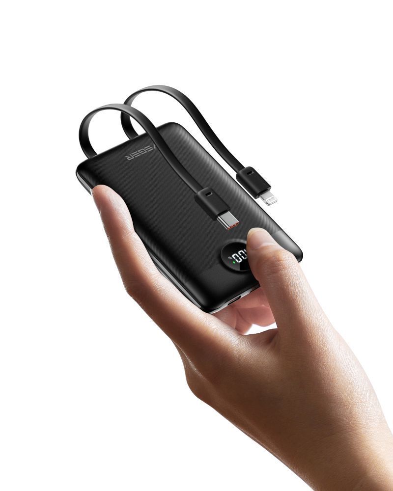 VEGER powerbank 10000 mAh z wbudowanymi kablami Typ C / Lightning PD