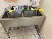 Ванна моечная 2-х секционная мойка для кухни промышленная с полками