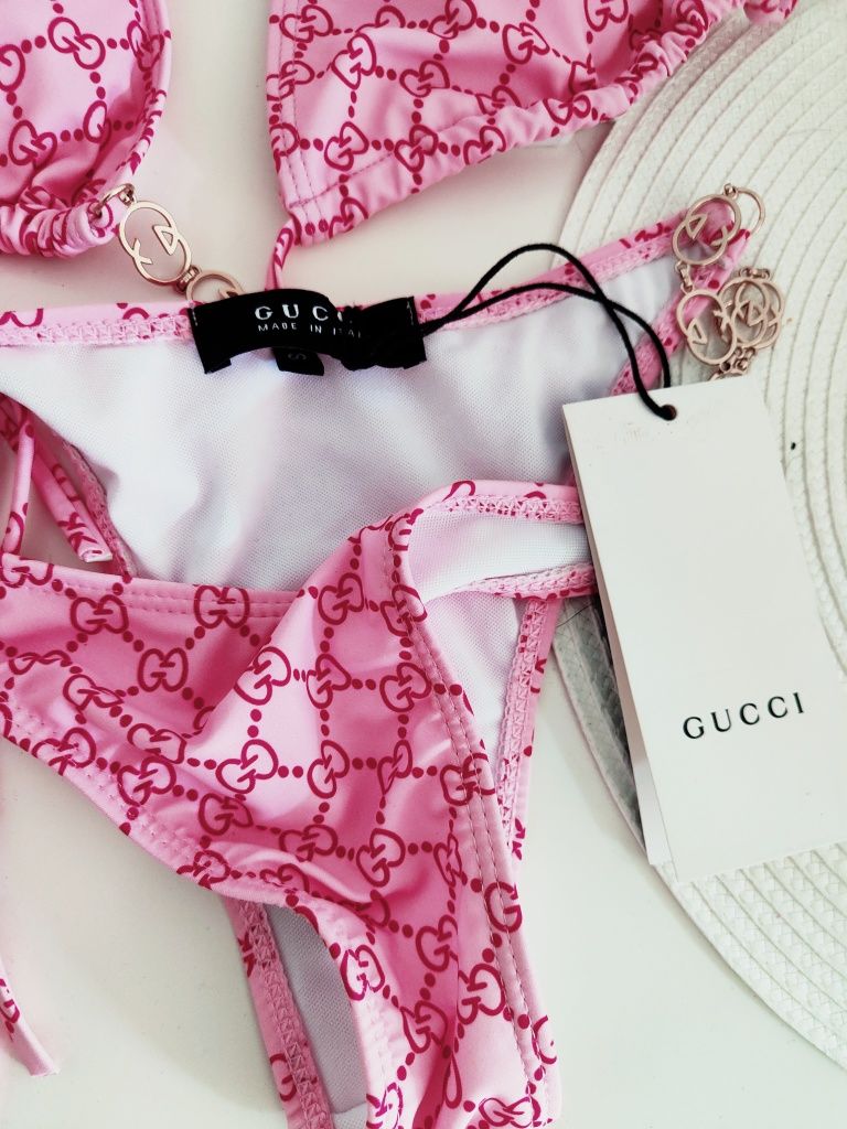 Gucci bikini kostium kąpielowy GG róż granat