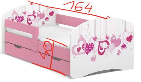 Meble dziecięce łóżko dziecięce „wiszące serca” 160x 80 z szufladą