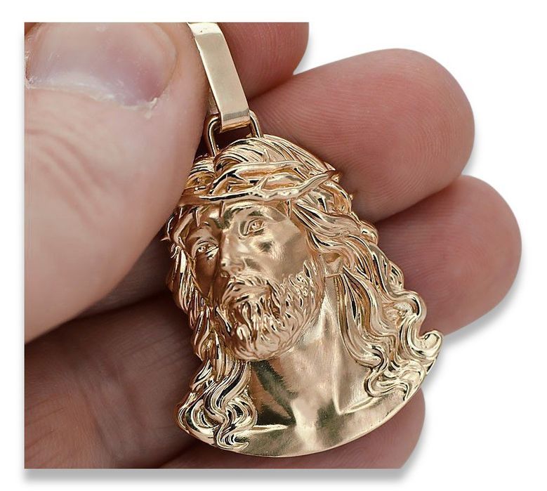 Zawieszka ikona Jezusa z czerwonego 14k różowego złoto pj004r 28mm G