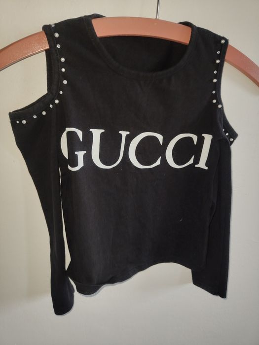 Markowa czarna bluzeczka odkryte ramiona Gucci r 128 na 8 lat bluzka
