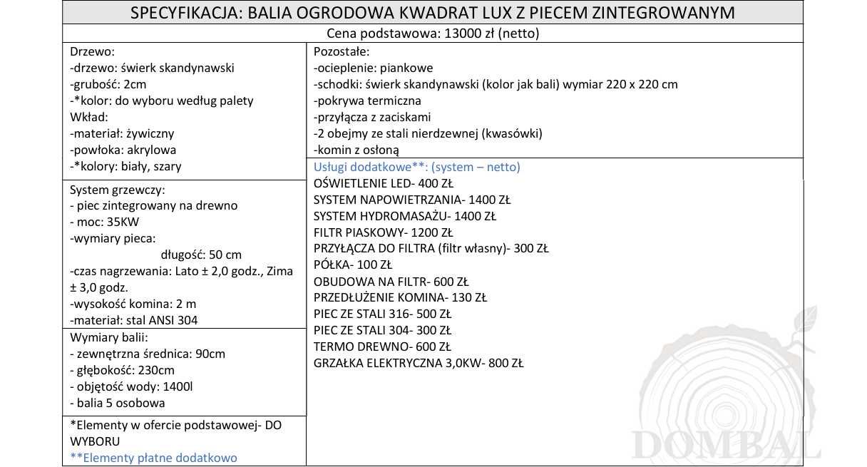 BALIA KWADRAT LUX - z piecem wewnętrznym -hot tub, spa, jacuzzi
