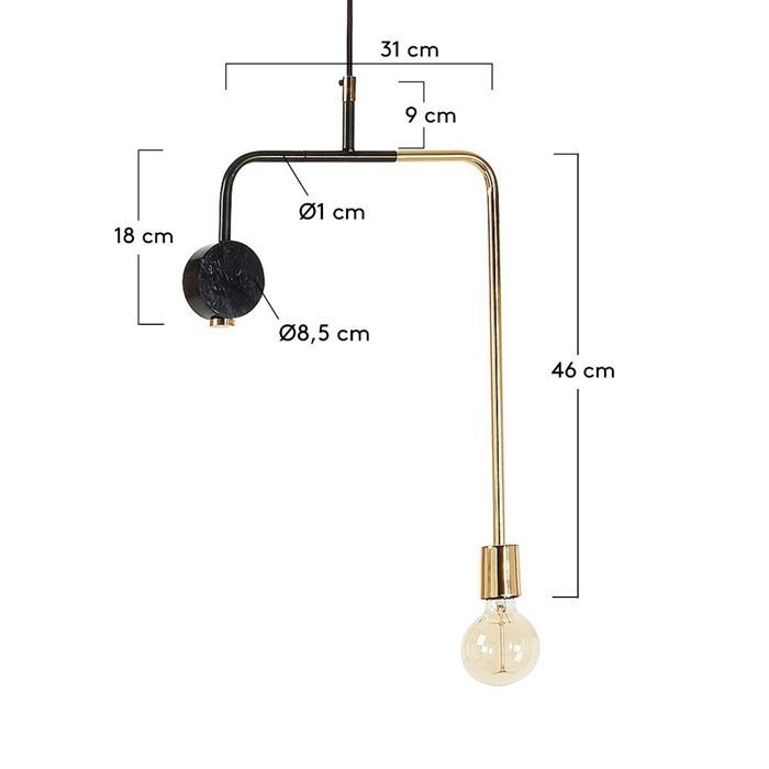 Candeeiro de tecto em latão e mármore negro (Novo)