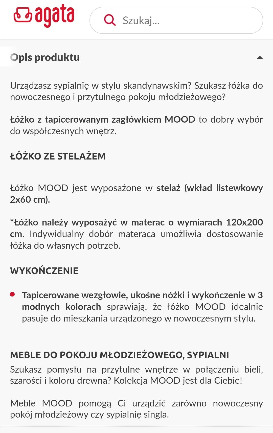 Łóżko 120 cm MOOD z materacem