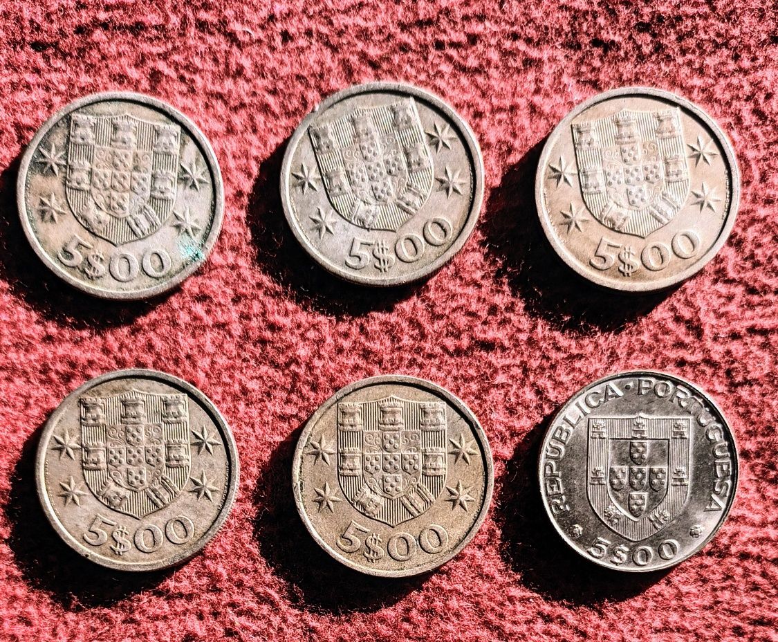 Moedas 5$00 de Portugal - anos 1964/66/67/68/82/84
