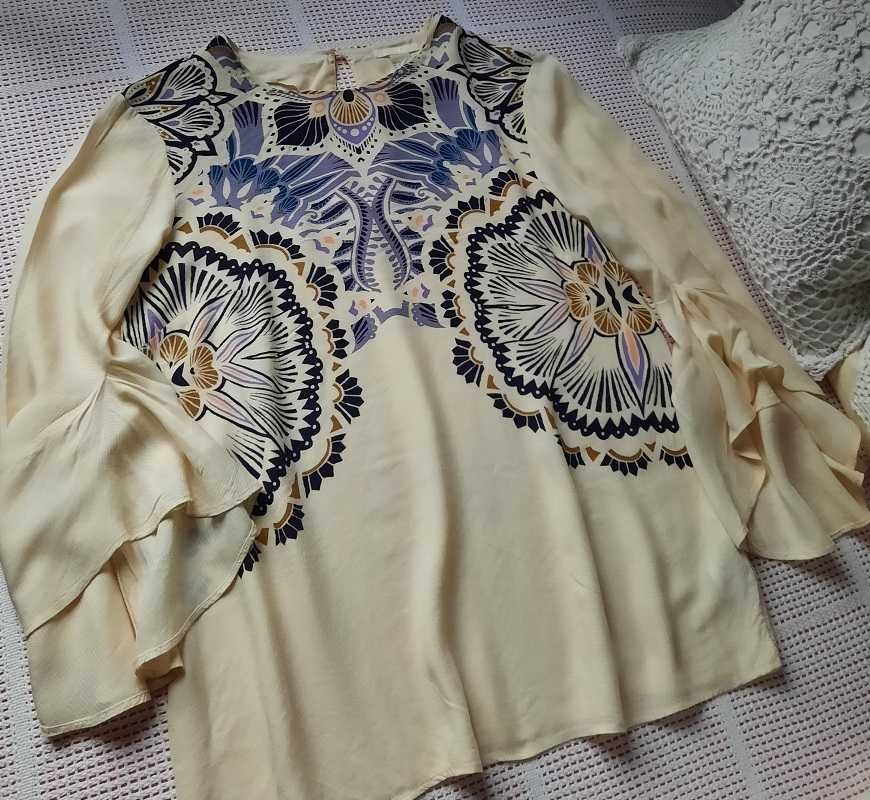 100% Wiskoza H&M Cudna boho wzory beż krem bluzka koszula S