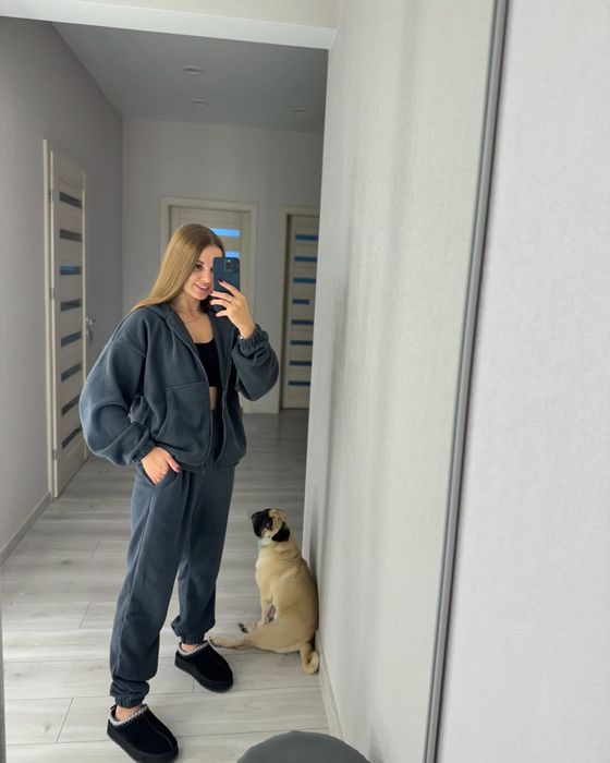 Флисовый костюм теплый графит женский оверсайз размер Л