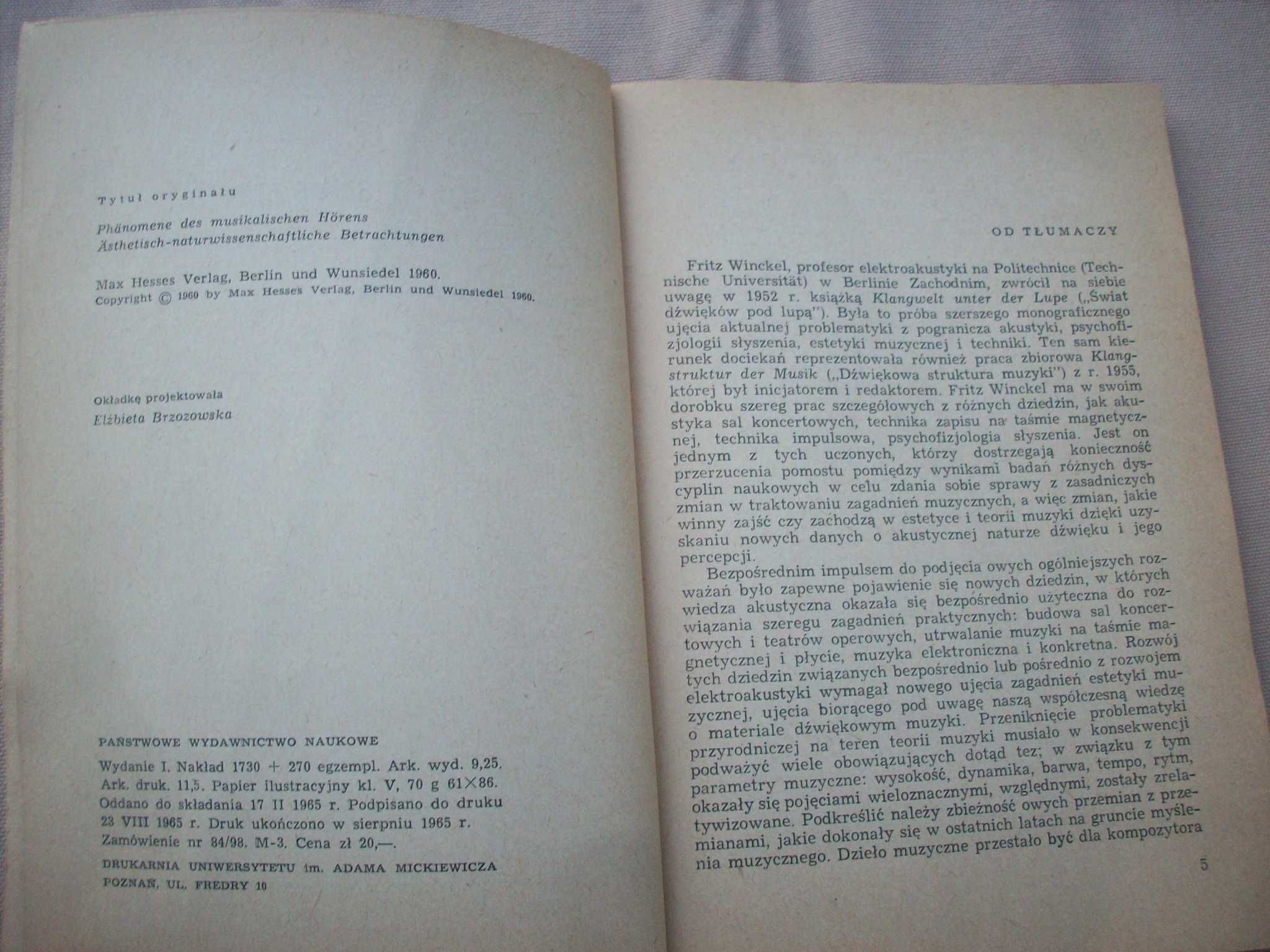 Osobliwości słyszenia muzycznego, F.Winckel, 1965.