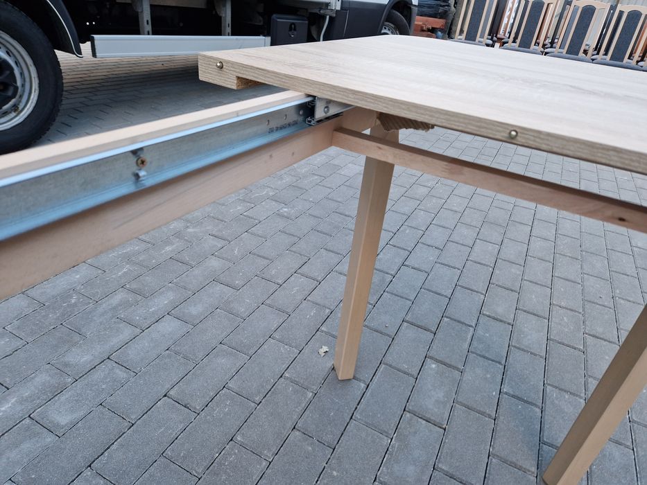 Nowe: Stół 80x140/180 + 6 krzeseł, sonoma + mateliczny granat, transPL