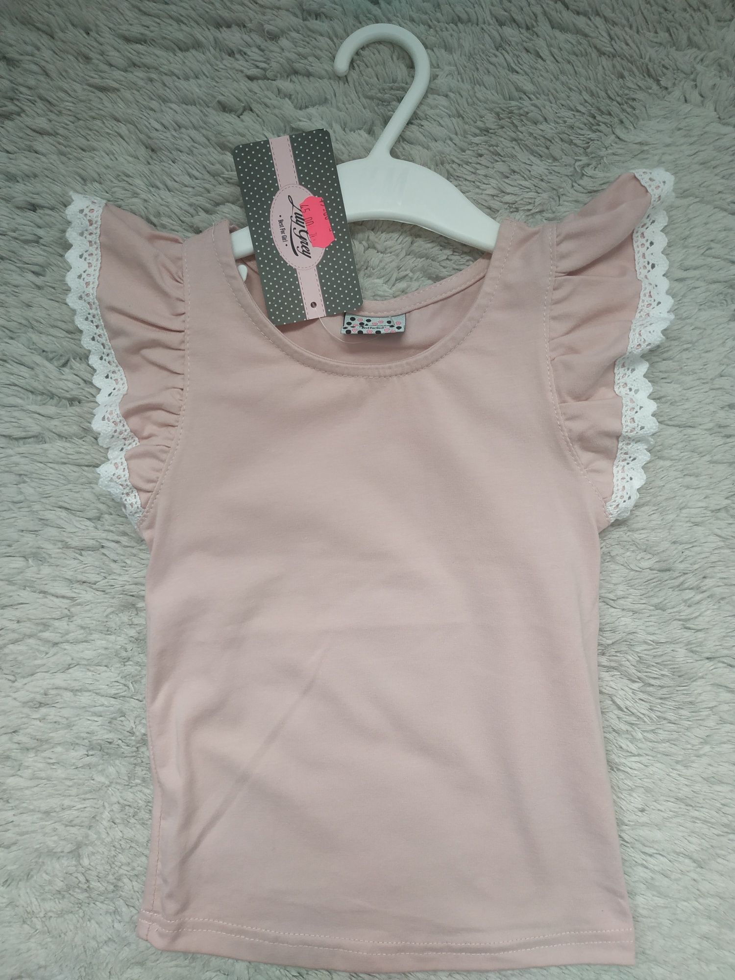 Nowa bluzka/krótki rękaw/lato/pudrowy róż/koronka/Lily Grey/r.104