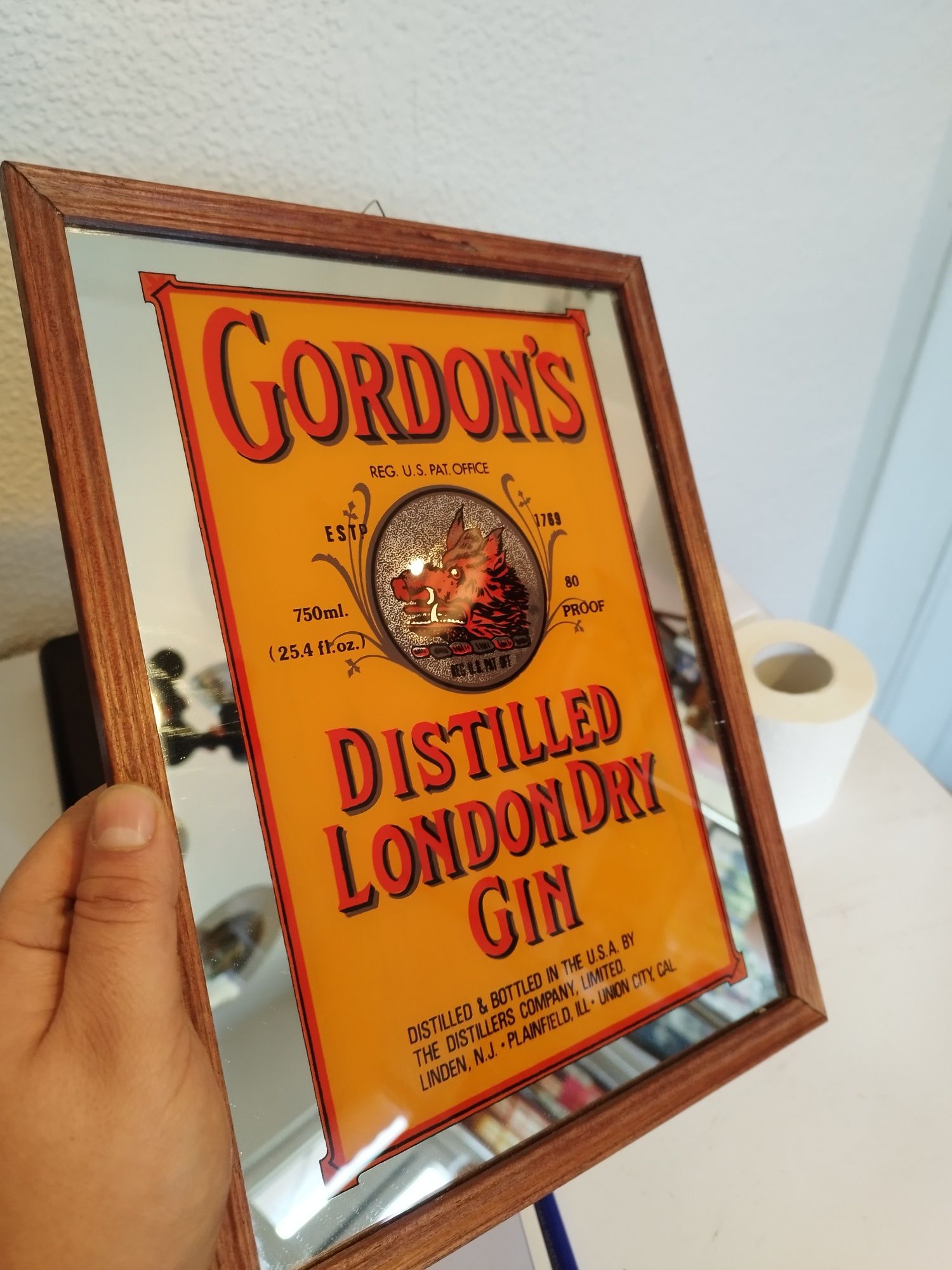 Reklama na szkle gordons gin vintage retro prl