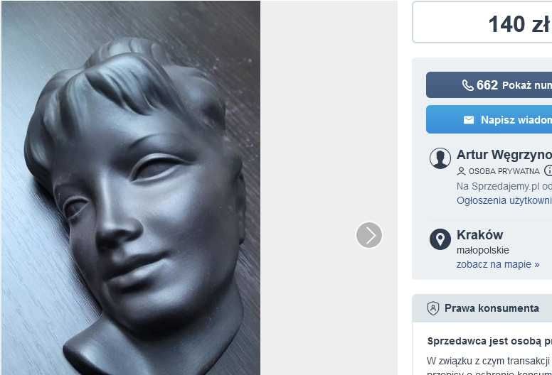 Twarz Kobieca - Figura Piękna, Ręczne Wykonanie.