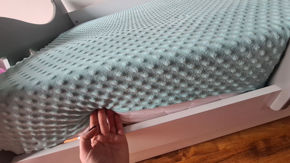 Łóżko biało szare drewniane dla dziecka 80×160cm plus materac 17cm