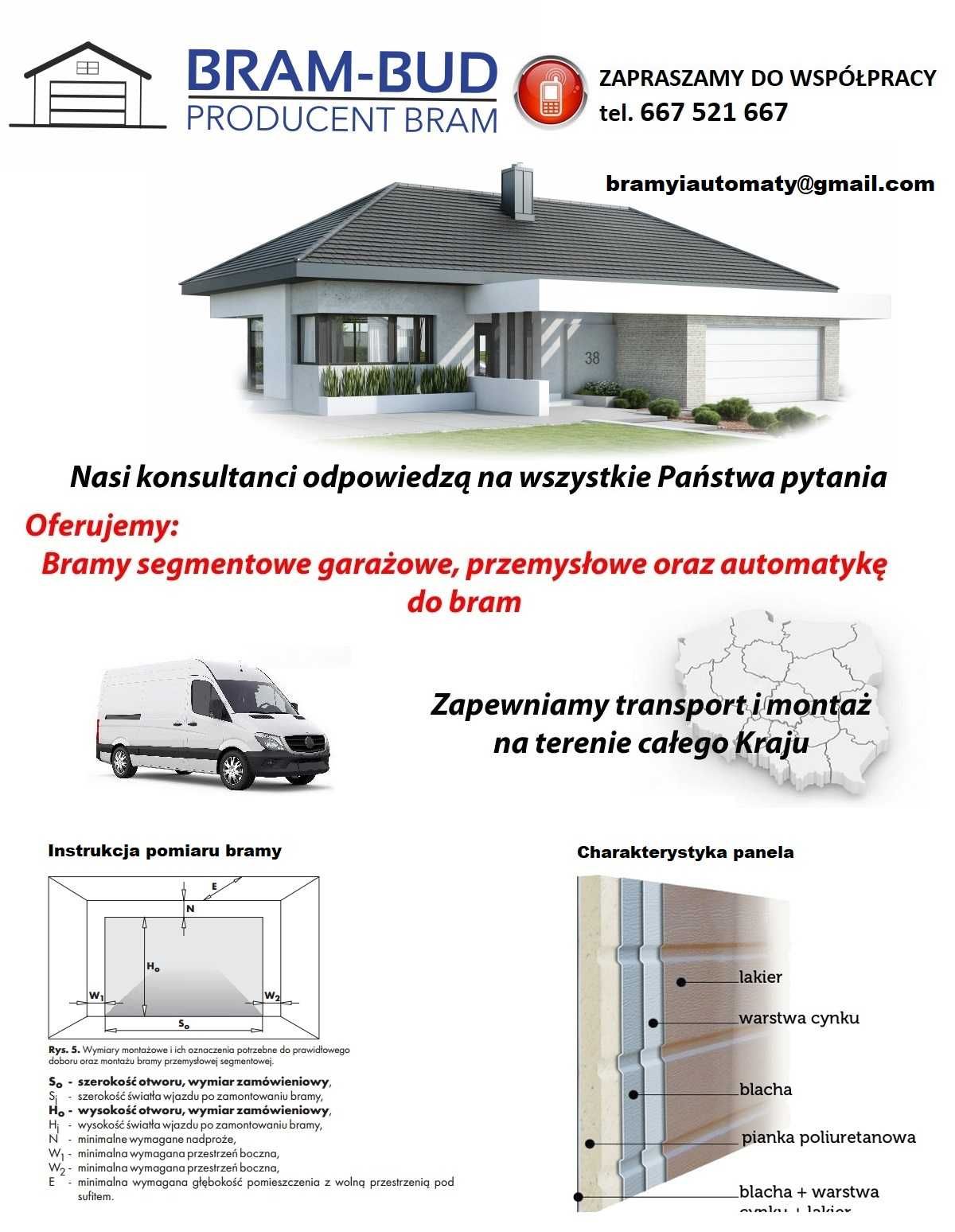 Producent Brama garażowa segmentowa Bramy garażowe przemysłowe 3,70*2