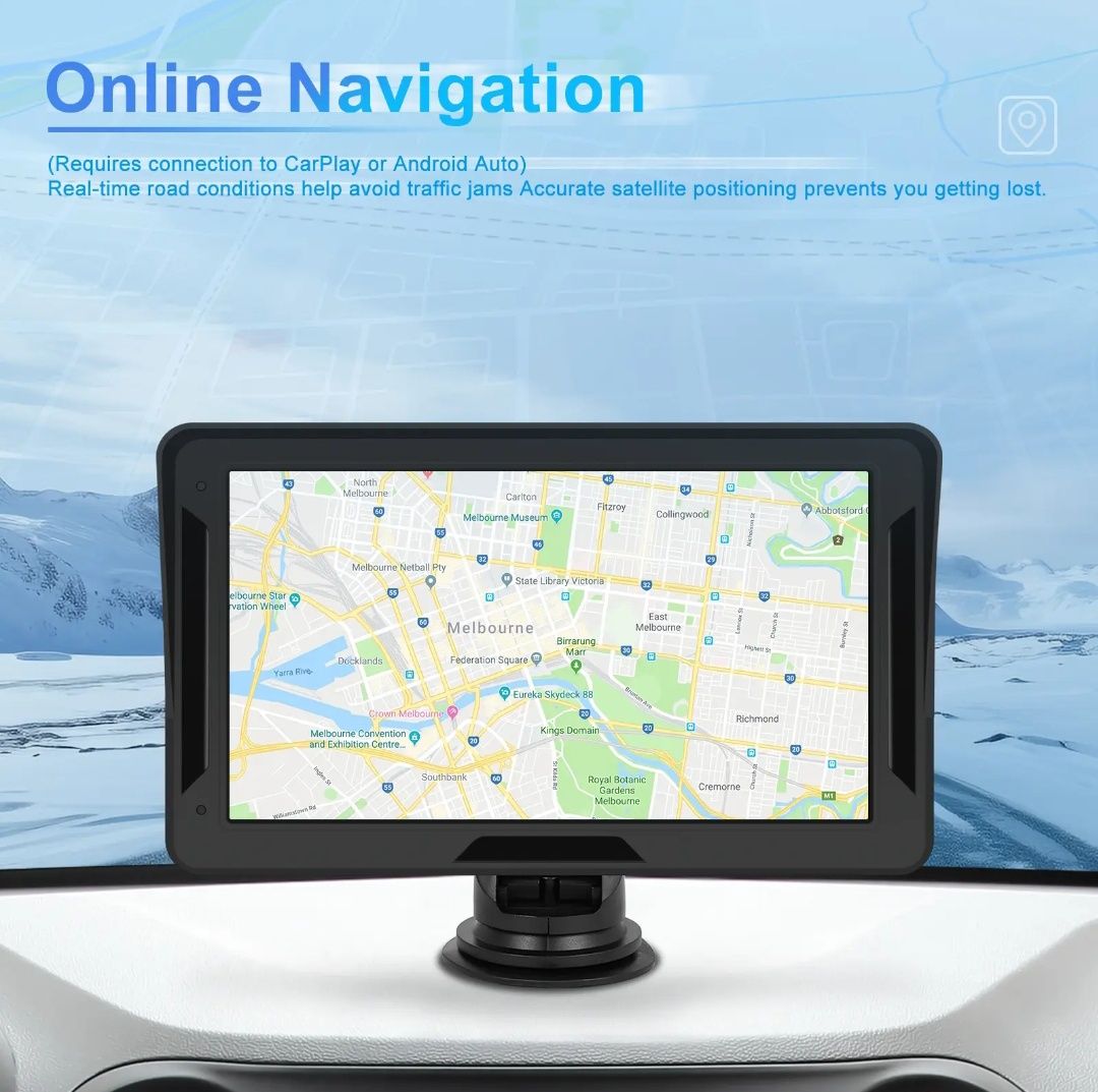 Monitor portátil Carplay e Android Auto wireless 7 polegadas FM BT