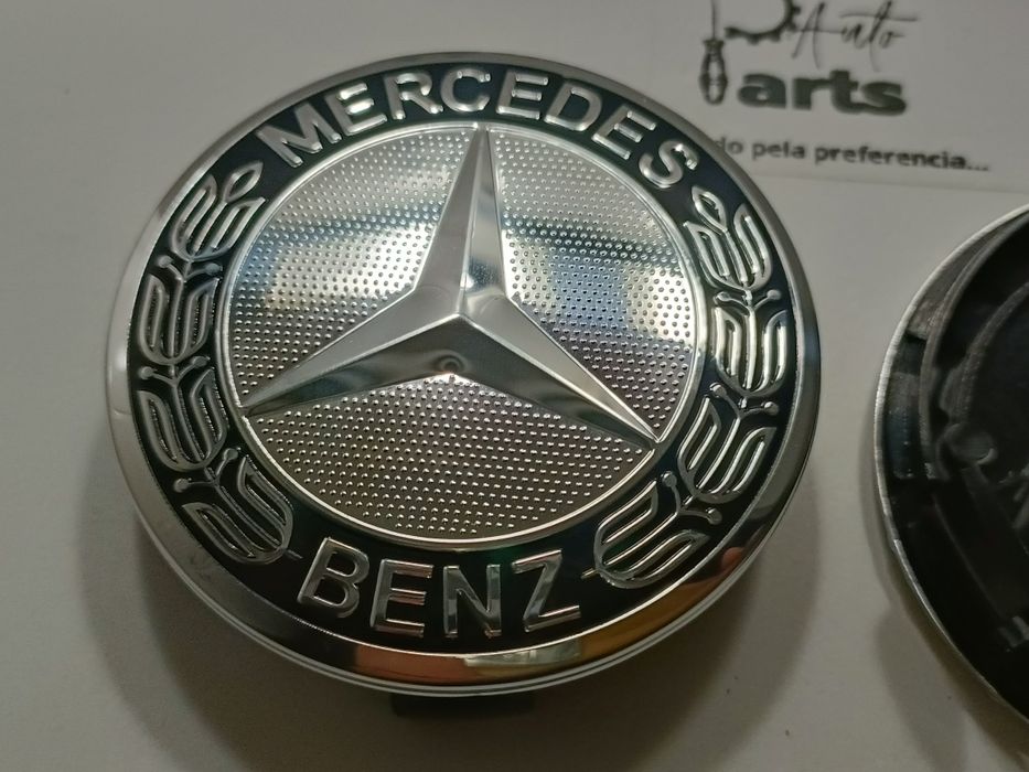 Conjunto 4 Centros jante Mercedes 75mm (Cromado/Preto)