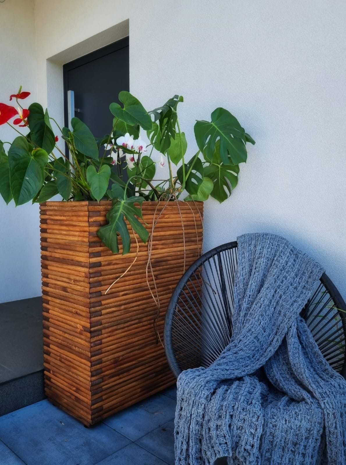 Donica masywna drewniana 3D, prostokątna, ogrodowa tarasowa PIĘKNA