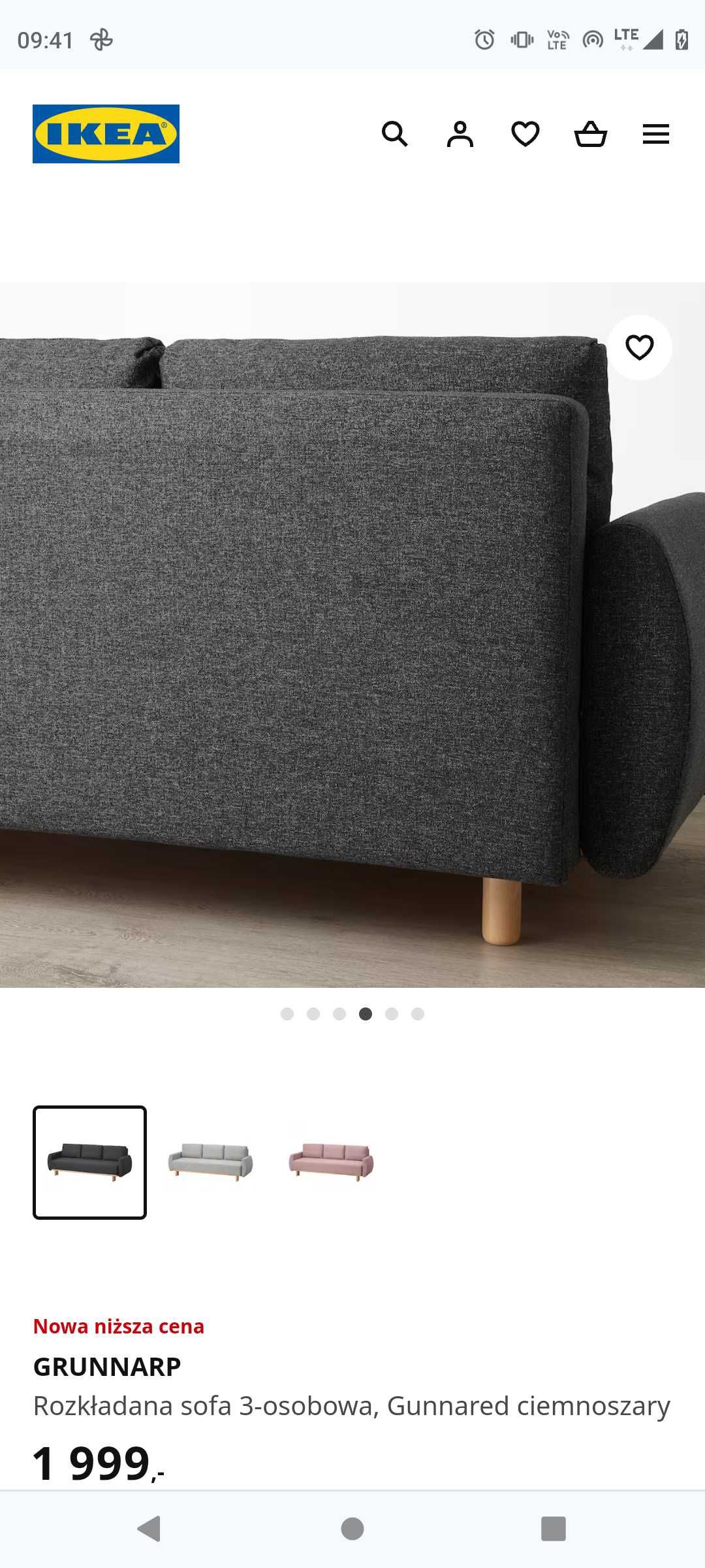 NOWA !!! IKEA GRUNNARP Rozkładana sofa 3-osobowa, Gunnared ciemnoszary