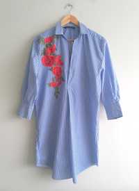 ZARA długa koszula tunika sukienka z haftem róże