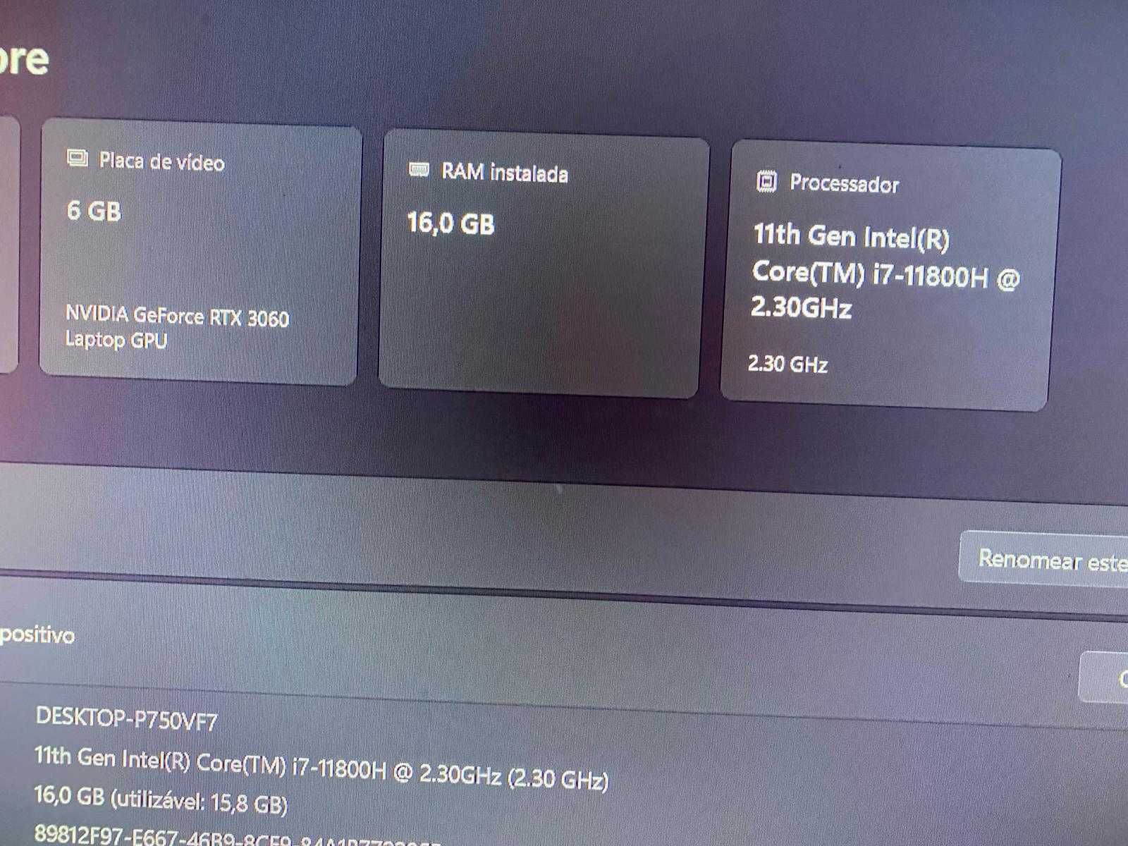 Portatil gaming dell rtx 3060 intel i7 11800h+suporte cooler