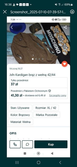 George Biały sweterek narzutka boho M + brazowy