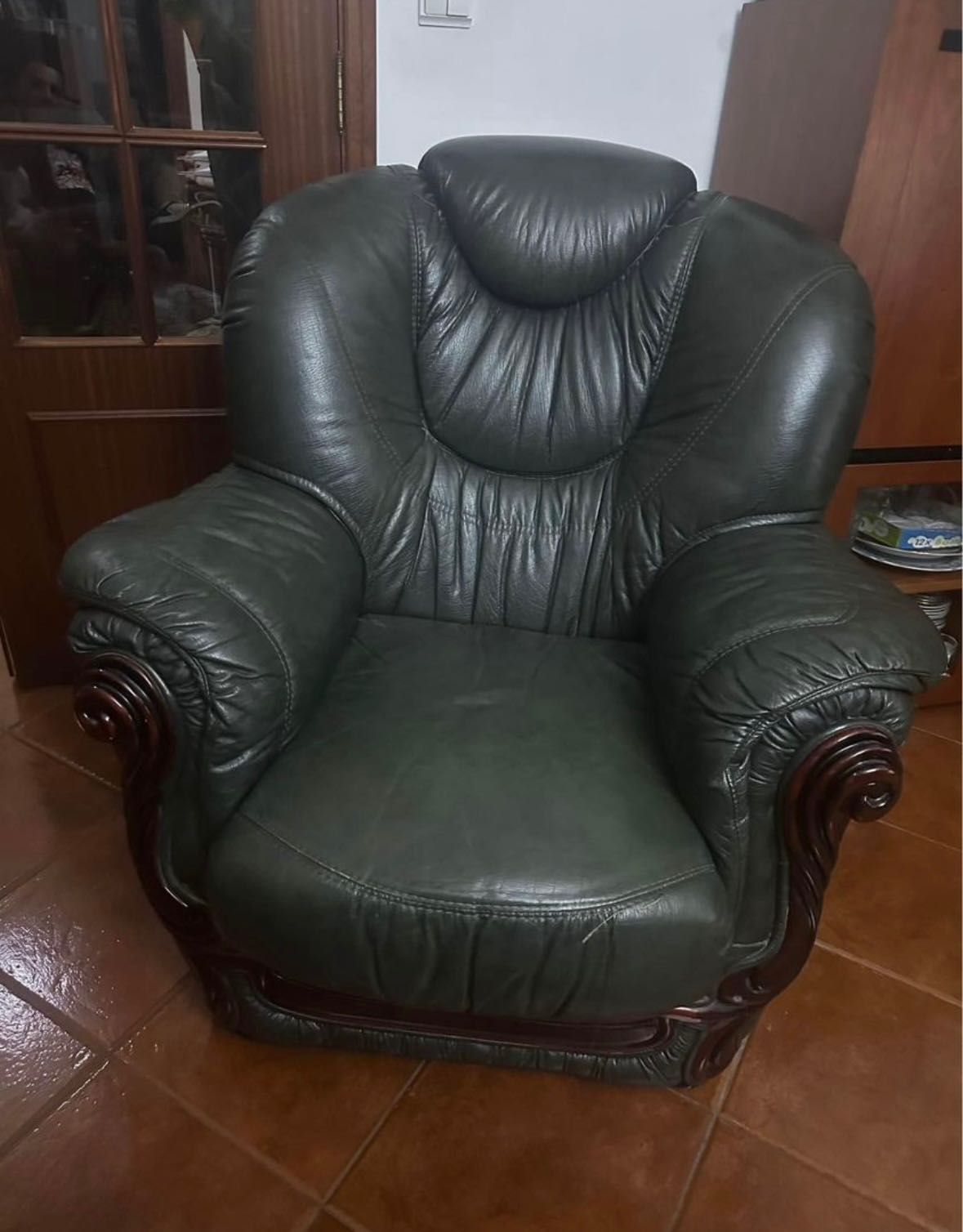 Sofás conjunto de 3 sofás Vintage em Pele