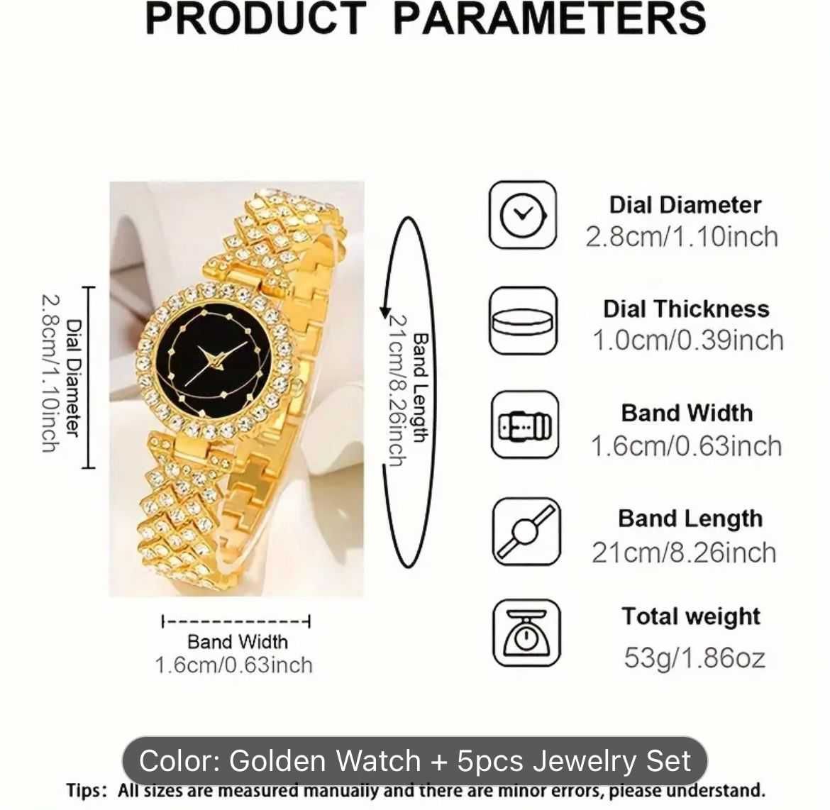 6pcs golden rhinestone quartz watches for women
